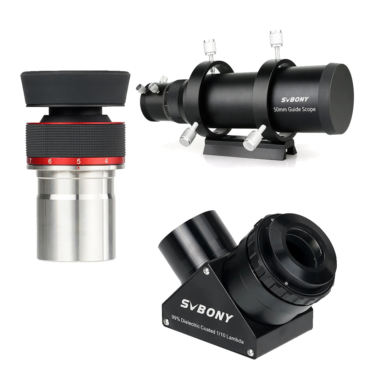SVBONY SV215 1.25" 3-8mm Zoom Eyepiece + 2inch 90° Diagonal + SV106 Guide Scope