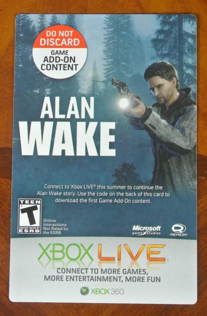 Alan Wake Game Add-On Content Xbox 360 Xbox Live DLC Card Bonus PROMO