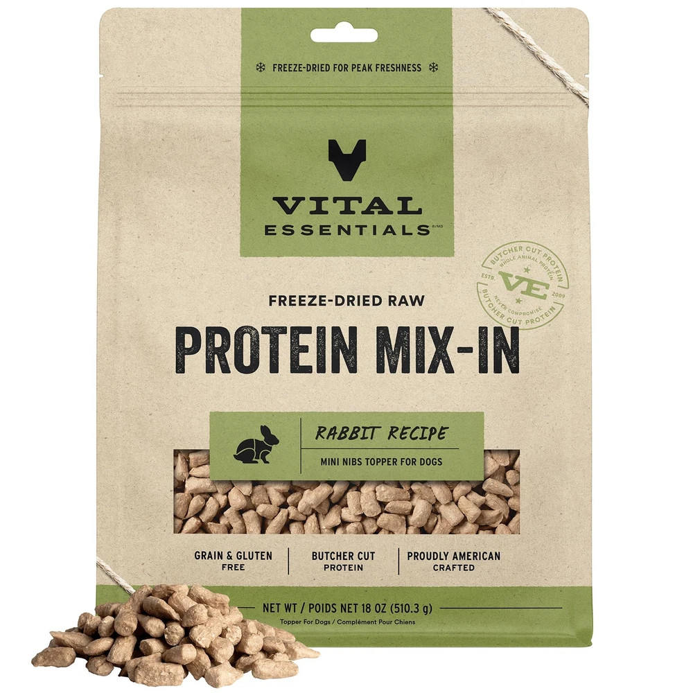 Vital Essentials Freeze Dried Raw Rabbit Dog Food Topper High Protein 1.13