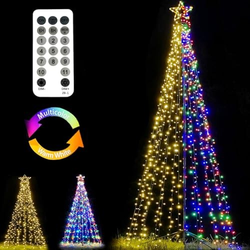  Outdoor Lighting Christmas Tree Lights Cone Tall 12Ft WarmWhite/Multicolor