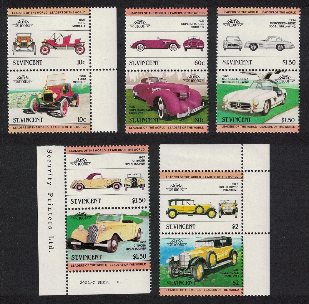 St. Vincent Automobiles 10v Ford Mercedes Citroen Rolls-Royce 1983 MNH