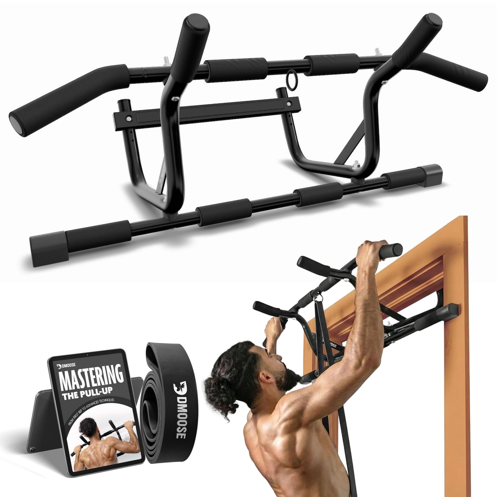 Pull Up Bar Doorway 250lb Capacity Multi Grip No Screws Chin Home DMoose Fitness