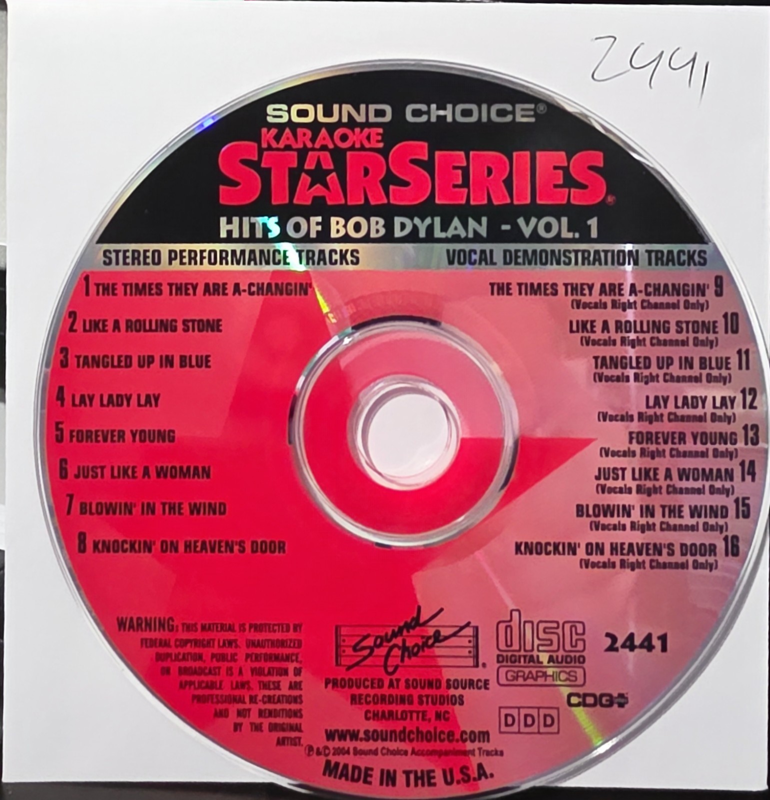 SC2441 BOB DYLAN  SOUND CHOICE KARAOKE CDG  LOT LONG DRIVE