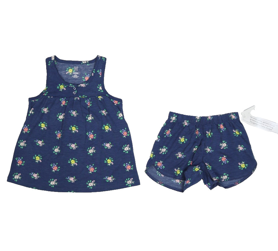 Gap Kids Girls Floral Pajama Set Size 6 Blue Sleepwear Tank Top Shorts New