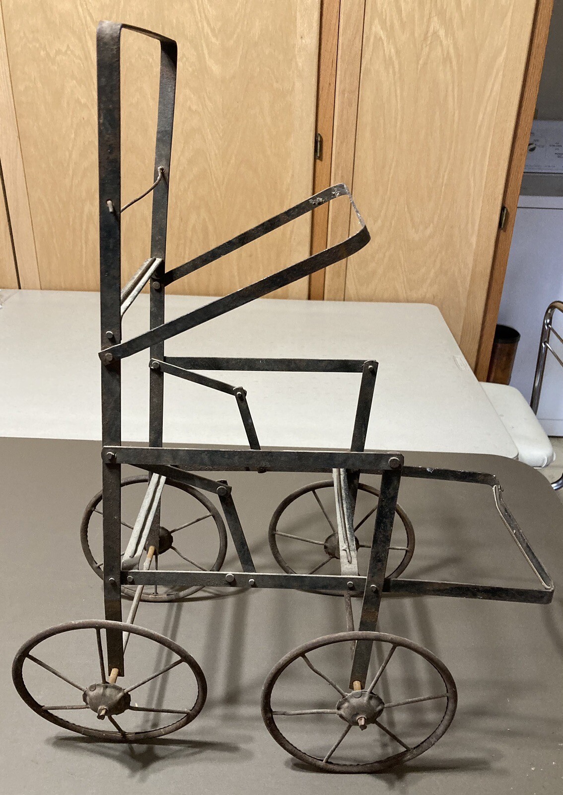 Vintage Baby Doll Stroller Carriage Buggy Collapsible w/ Metal Wheels Childs Toy