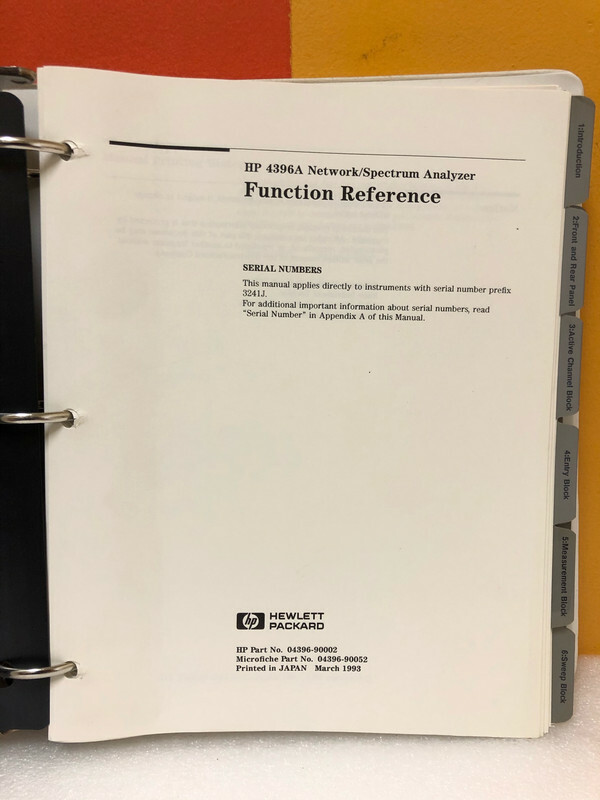 HP 04396-90002 4396A Network/Spectrum Analyzer Function Reference Manual