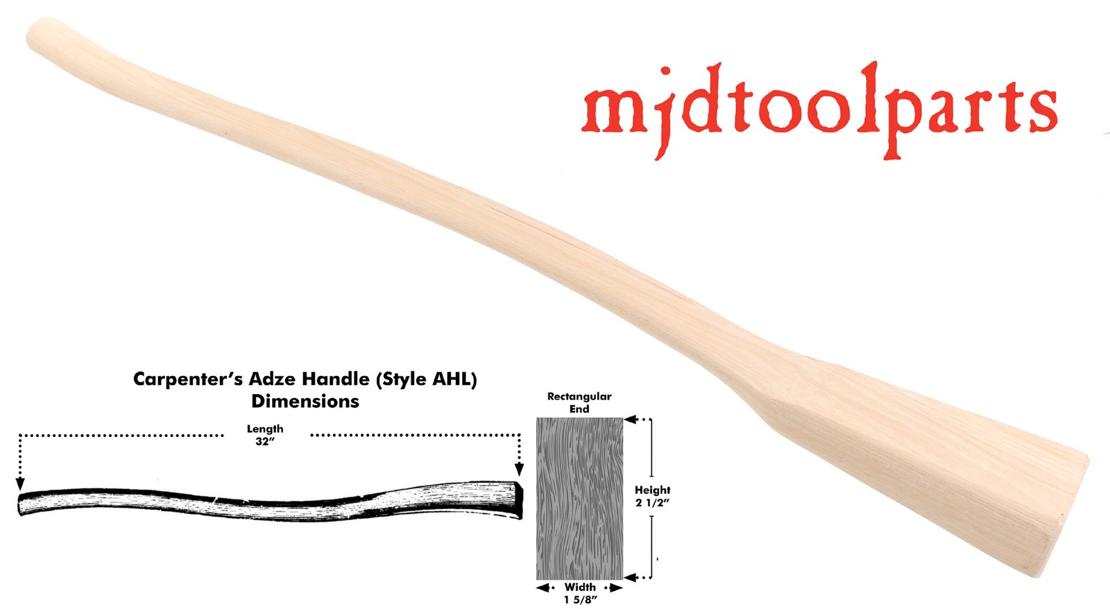 Genuine Amish Made Hickory Adze Handle - Largest Size (AHL) - mjdtoolparts