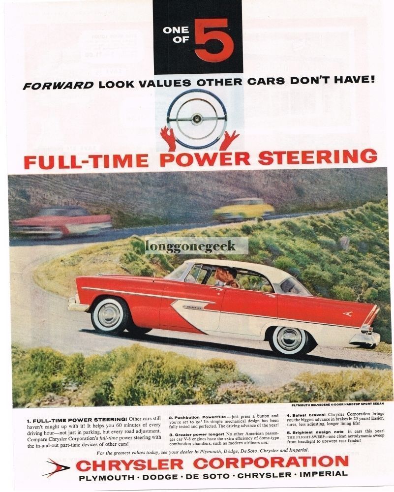1956 Plymouth Belvedere Red White 4-Door Sport Sedan VINTAGE Print Ad
