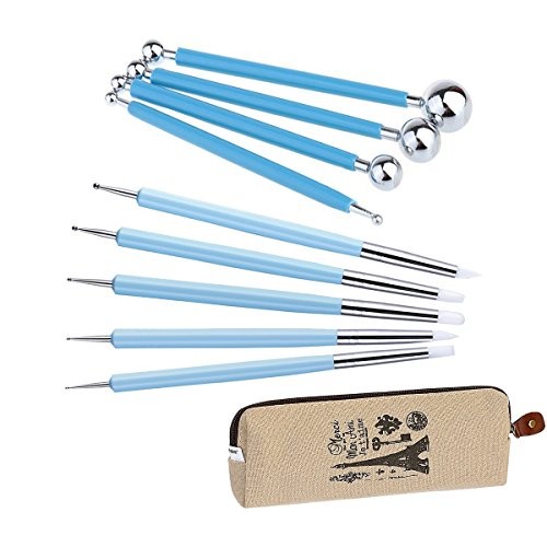  9PCS Sculpting Tools,4PCS Double-Ended Metal Ceramic Clay Ball Stylus blue