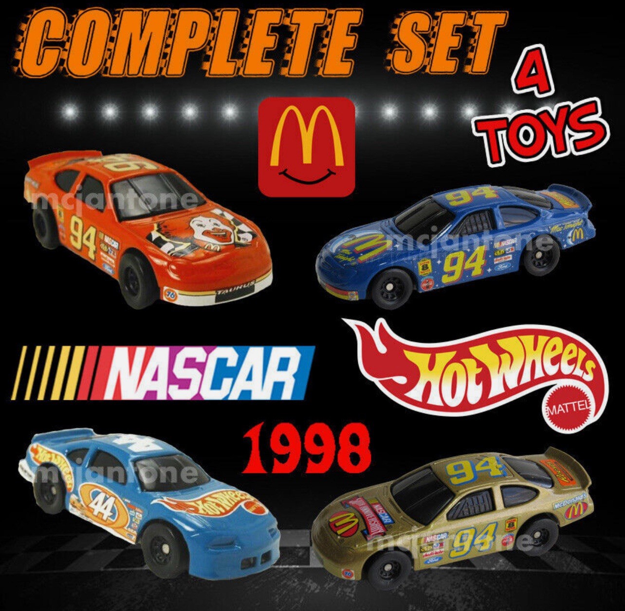 Mattel Hot Wheels NASCAR McDonald’s Happy Meal 1995/98 Lot x4 Sealed Vintage
