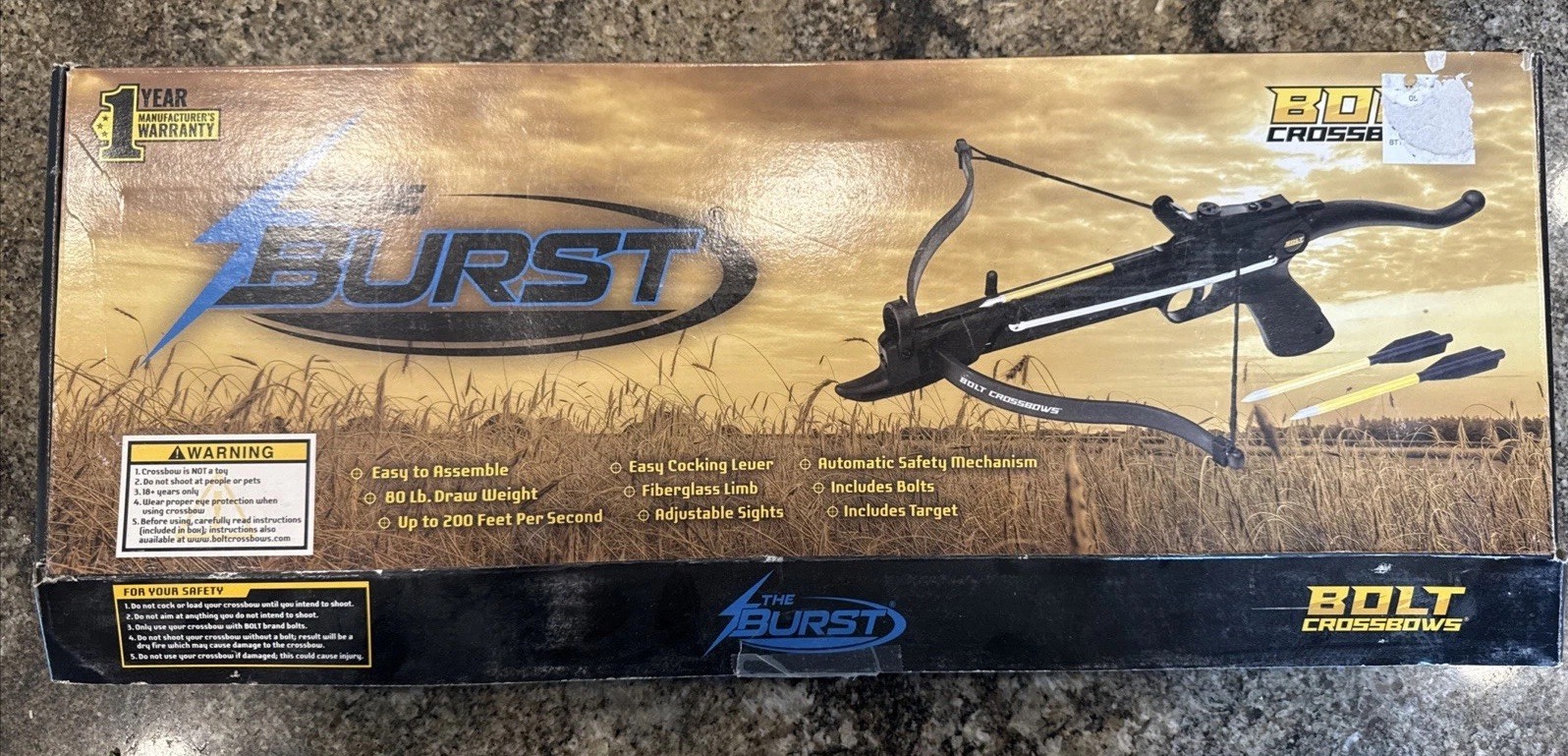 Bolt Crossbows "The Burst"  80 Pound Draw Weight  Crossbow New in Box  12 Bolts