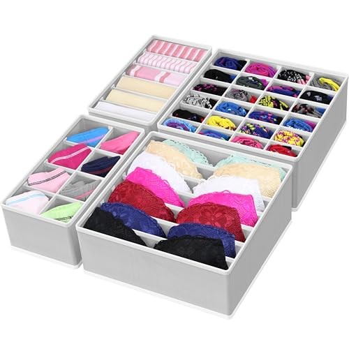  4-Pack Drawer Organizer Set - Closet Dividers for Underwear, 4 Pack Gray