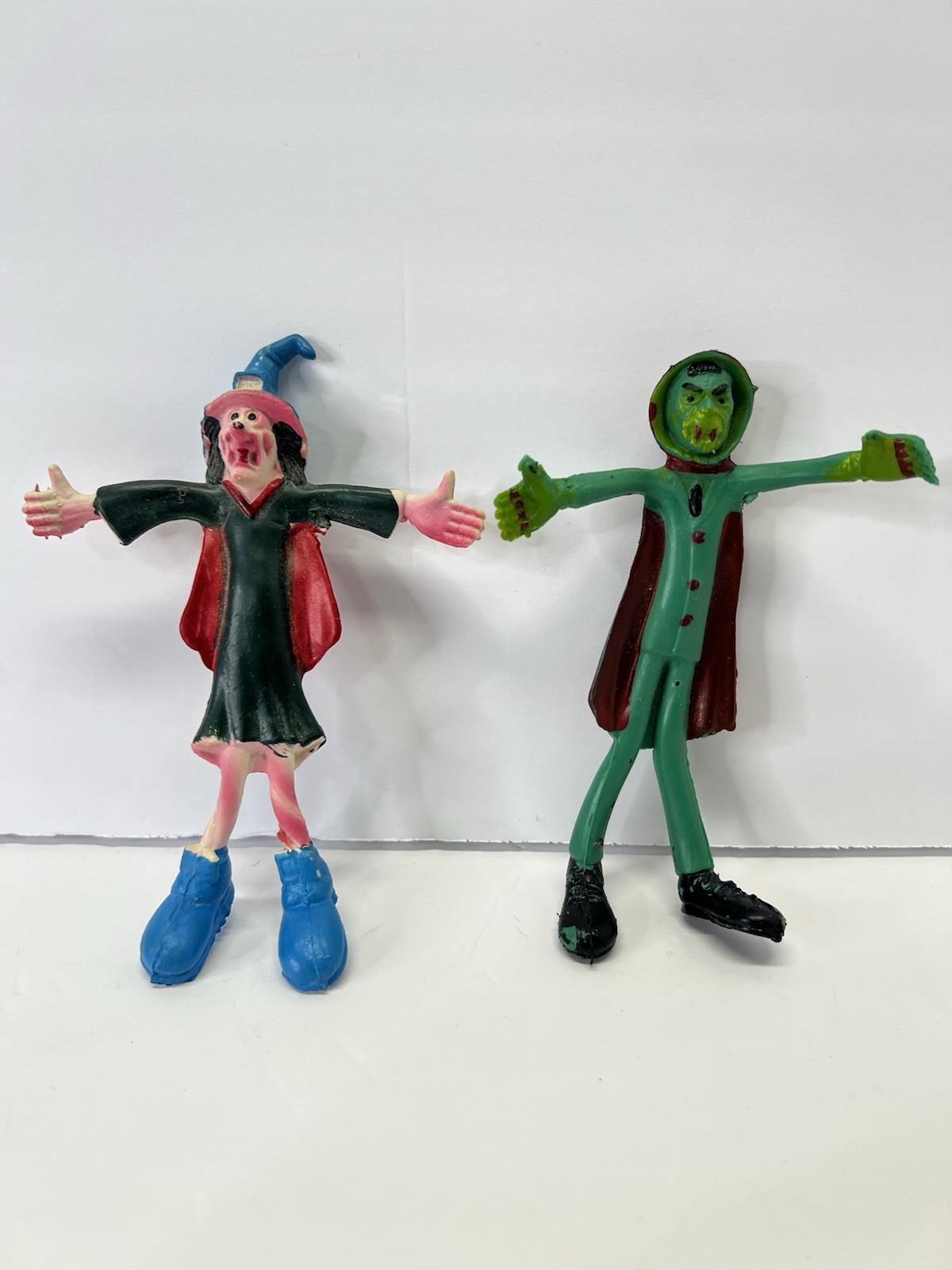 Flexy Halloween Creeps Dracula & Witch 5" Bendy Figure 1980s Vintage Toy Retro