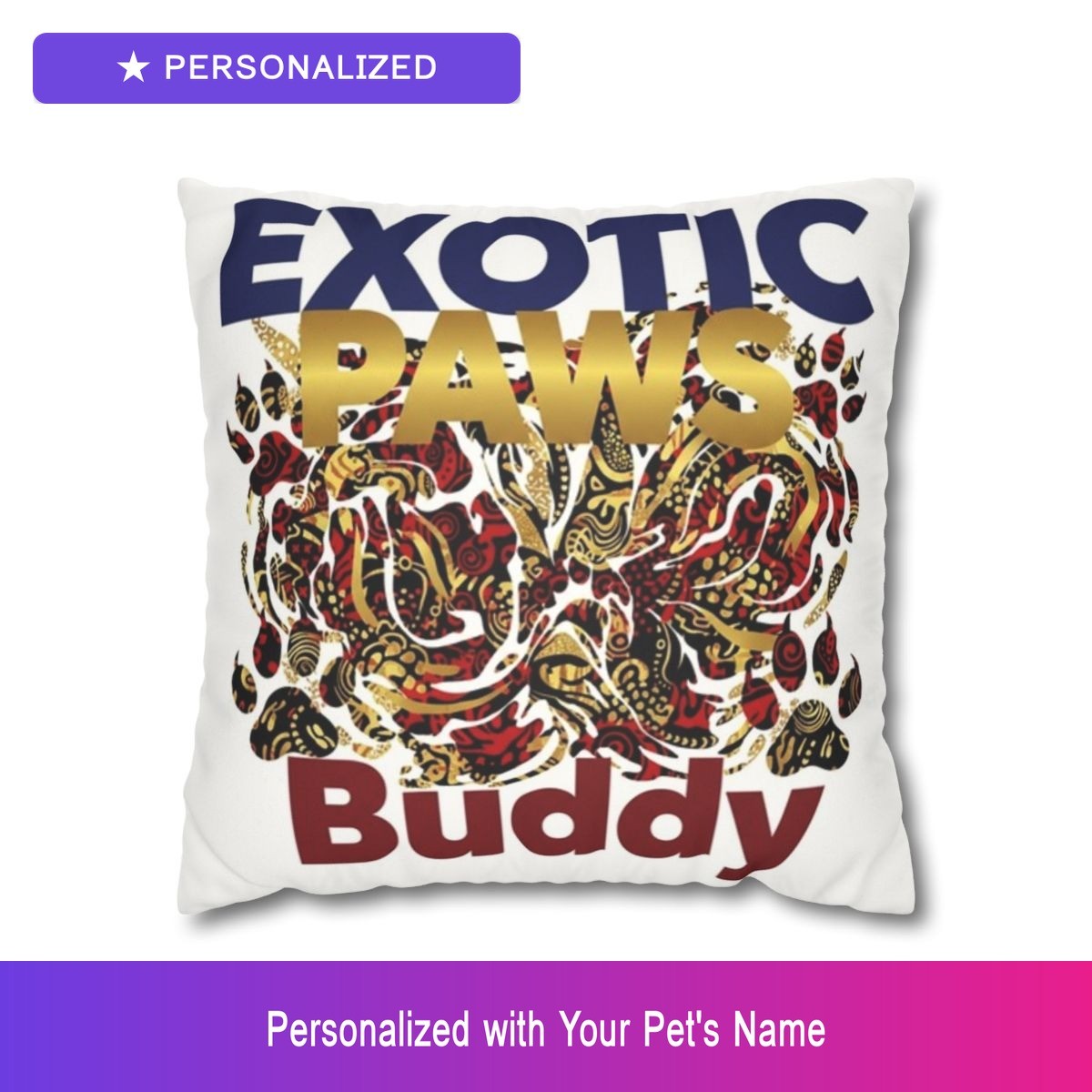 Custom Bengal Cat Paw Print Pet Throw Pillow Personalized Name Dog Owner