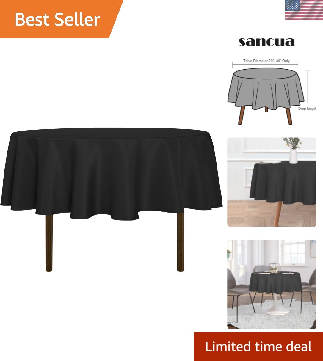 Round Tablecloth - 60 Inch Fits 20-48 Inch Tables, Water Resistant Spill Proo...