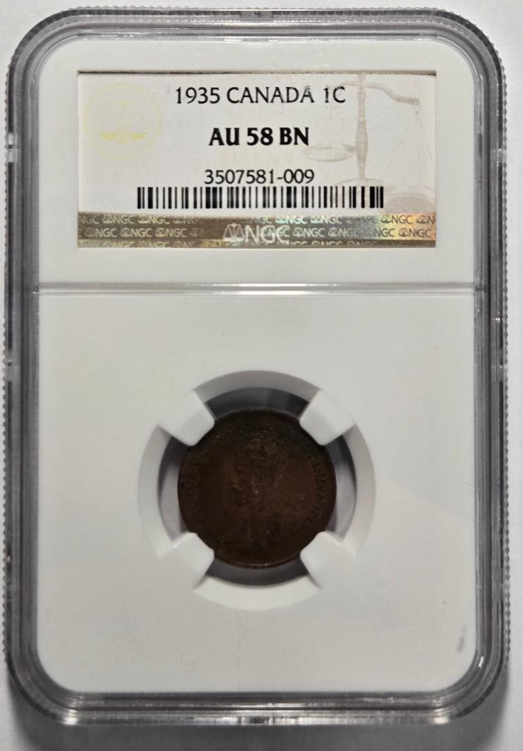 1935 CANADA 1 CENT NGC AU 58 BN Certified Coin