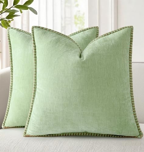  Spring Chenille Soft Cozy Throw Pillow Covers 20" x 20" (Pack of 2) Sage Green