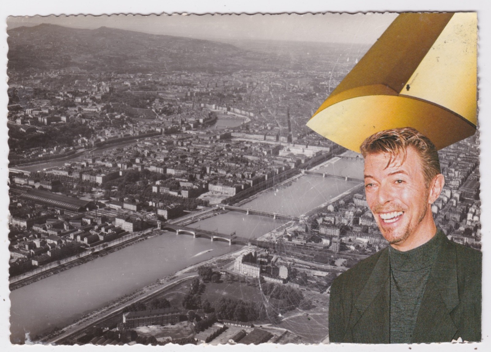 Mail Art David Greenberger "Trying Out the New Hair Dryer" collaged postcard '23