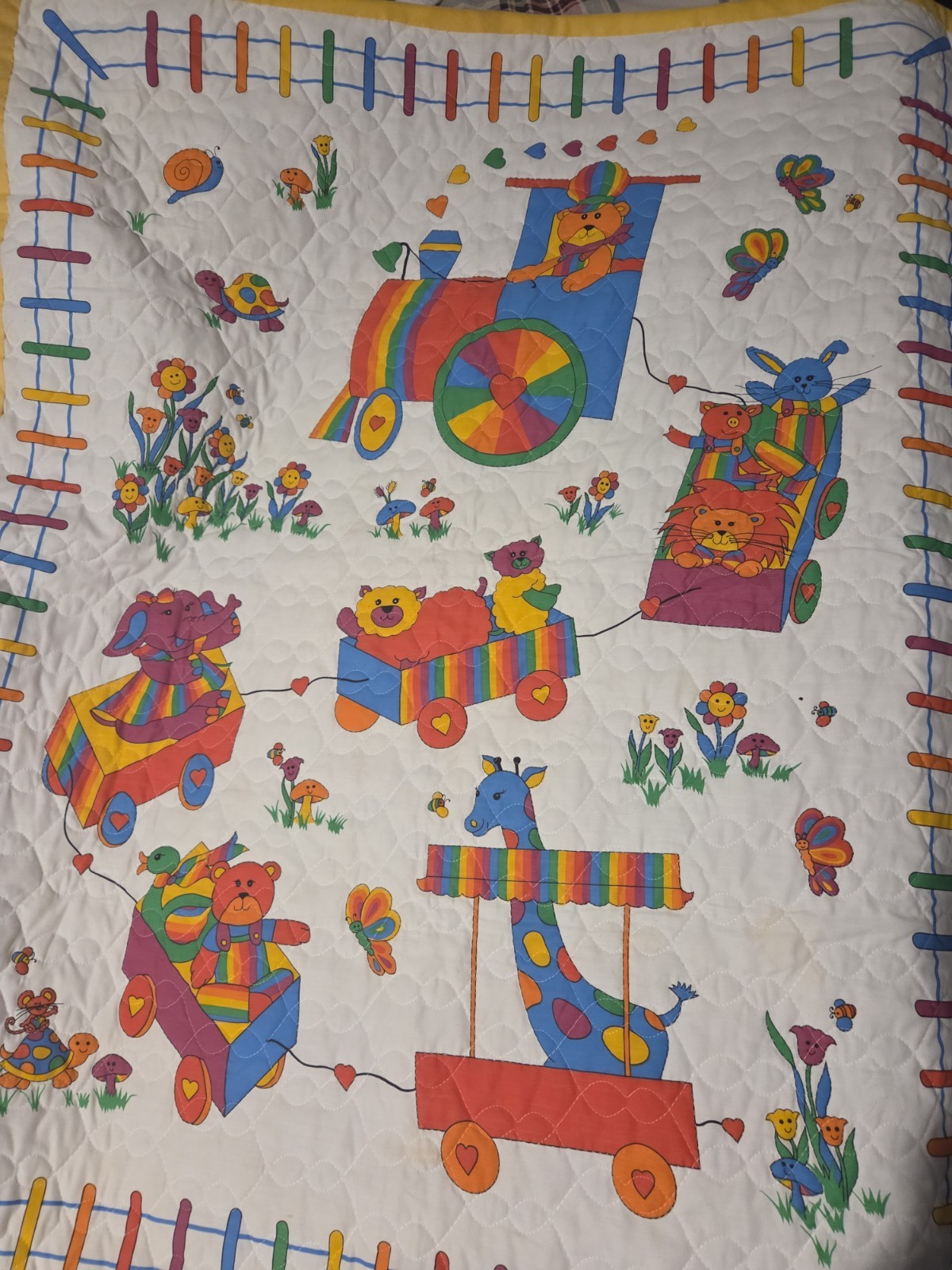 Multicolor Circus Theme Crib Quilt with Animal Parade Design, Easy Care