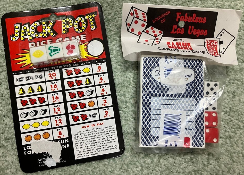 Jack Pot Dice Game + Fabulous Las Vegas Casino Cards with Dice Authentic