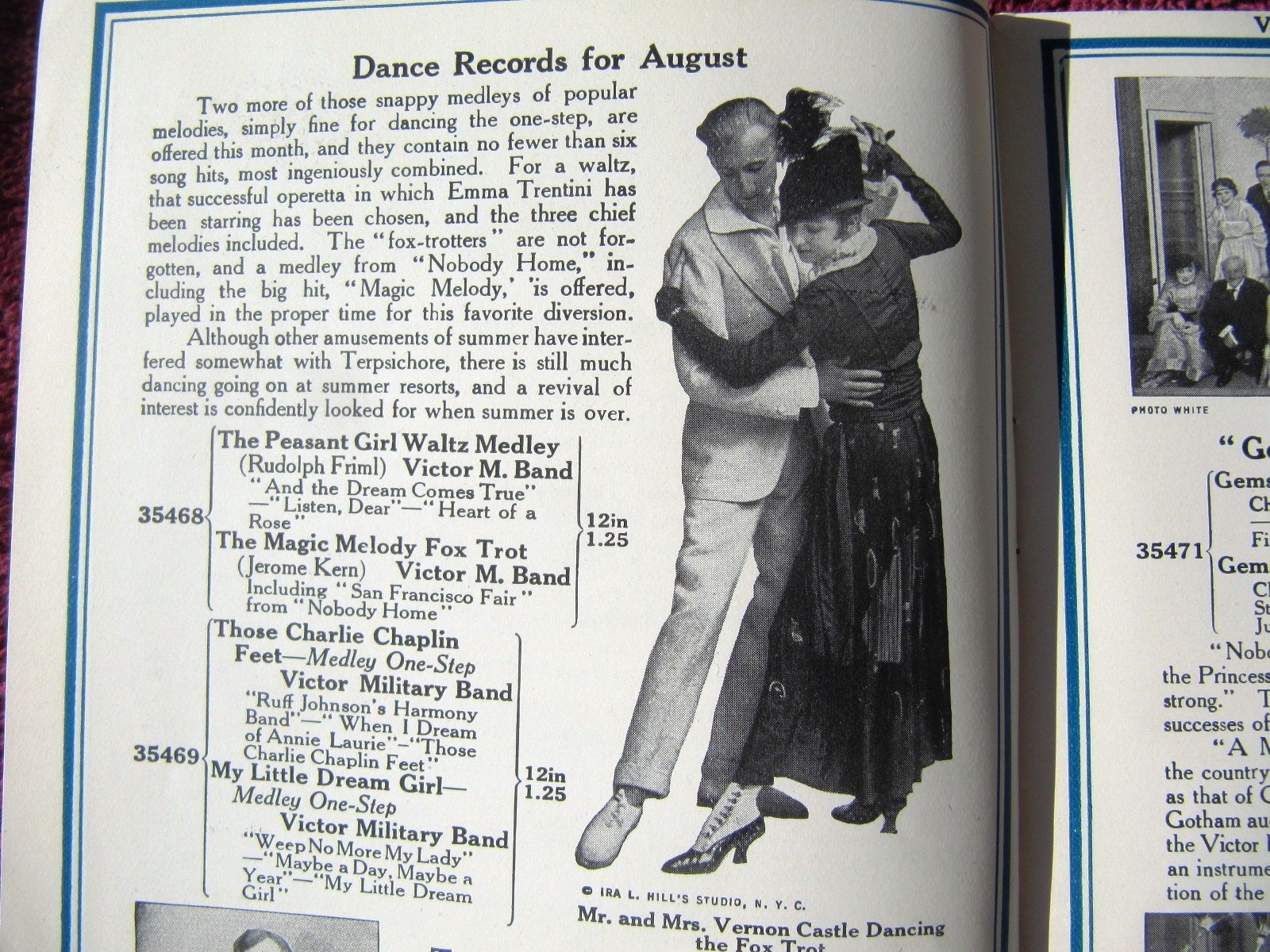 1915 Dance Craze VERNON & IRENE CASTLE New VICTOR RECORDS Aug Victrola CATALOG