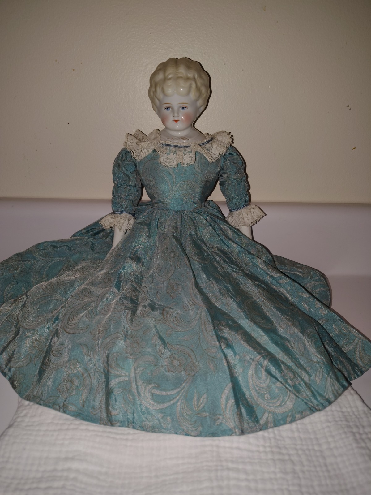 Marion China Head Doll 19" Blue Dress Removable Clothes Blonde Blue Eyes
