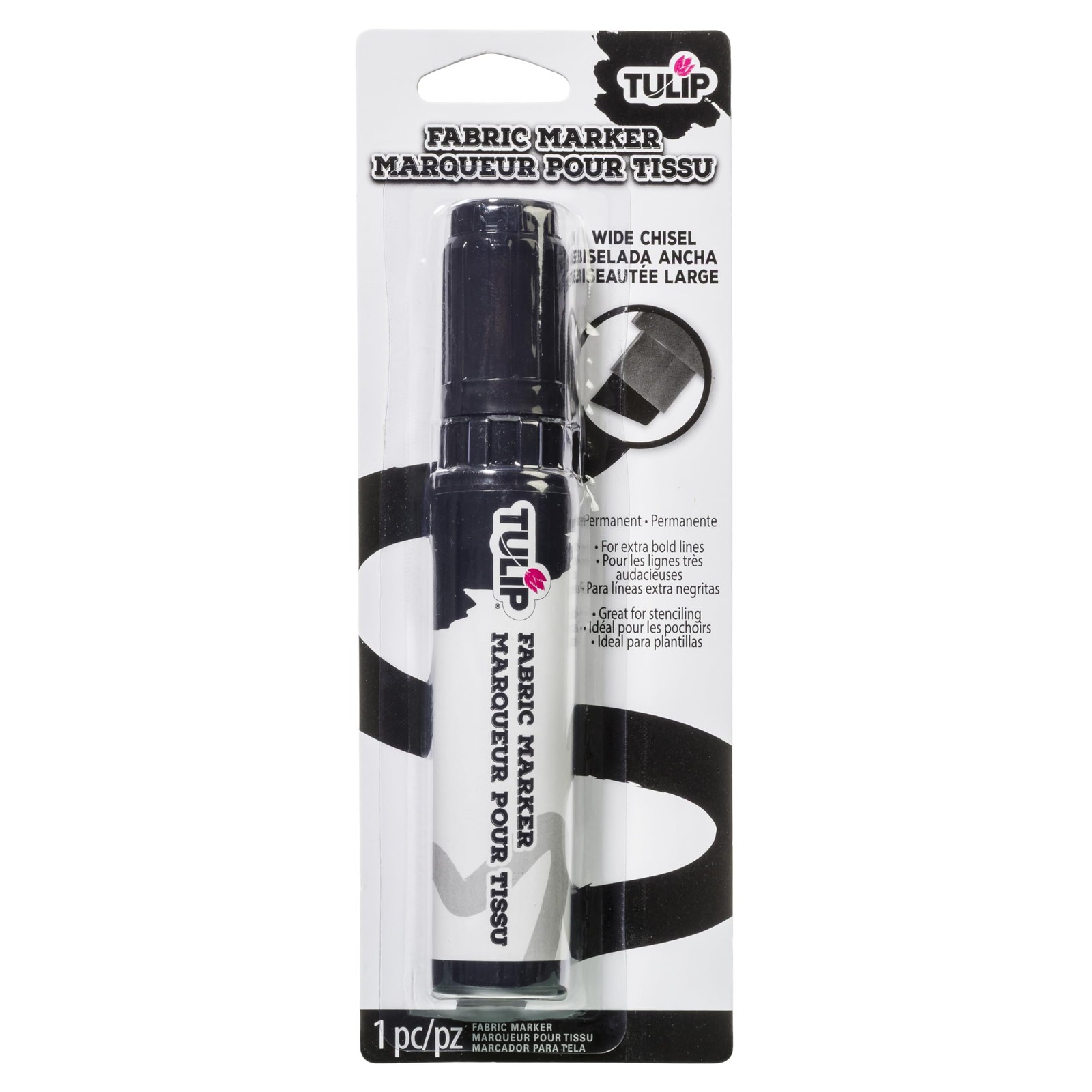 Tulip Permanent Fabric Marker, Black Jumbo Chisel 1 Count (Pack of 1), 