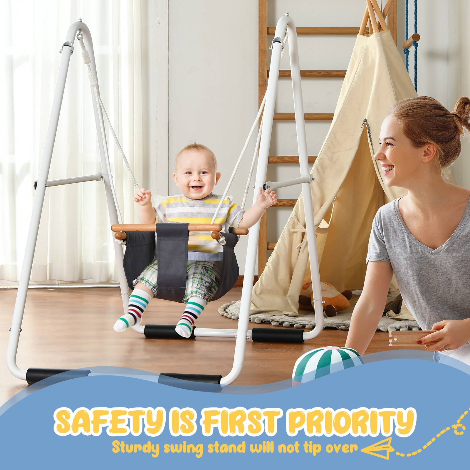 Toddler Swing Set with Foldable Metal Stand Kids Children Swing Set for Backyard