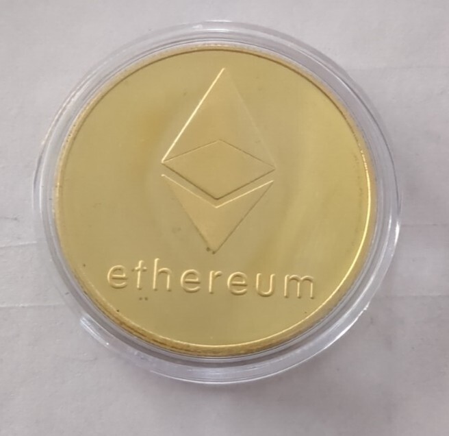 Crypto ETH Ethereum Gold Tone Coin Token