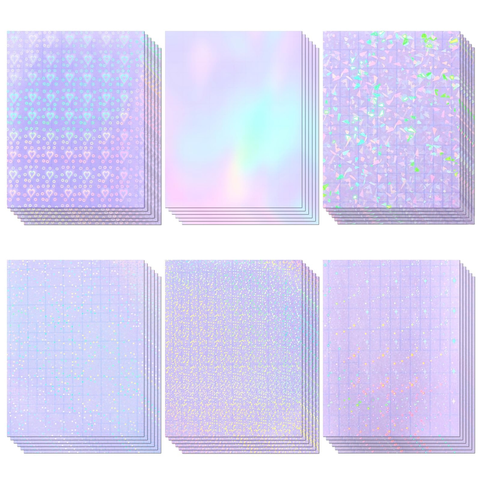 36 Sheets Holographic Sticker Paper, Clear 8.5x11 Inch, 