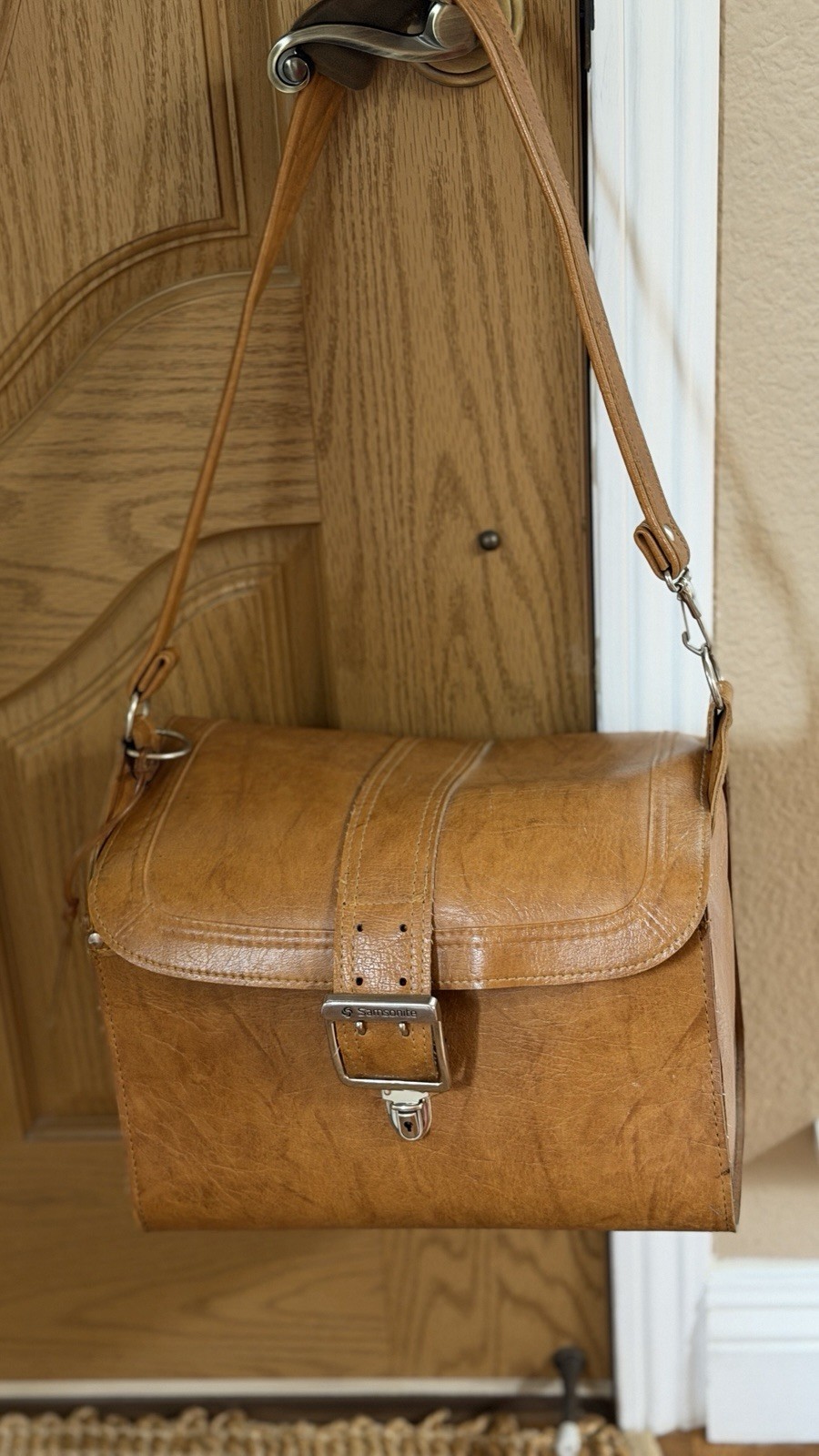 Vintage Samsonite Scandia Leather Train Case Camel Travel Makeup Bag