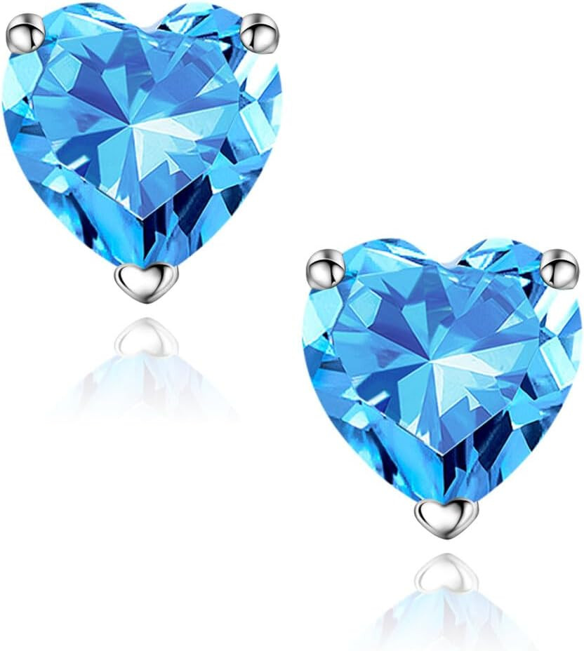 Gifts for Her - 925 Sterling Silver Birthstone Earrings Dainty Heart Earrings An
