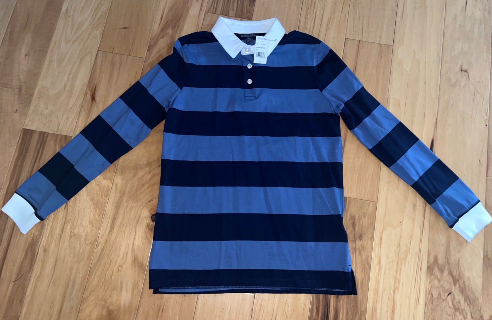 NWT BROOKS BROTHERS BOYS BLUE STRIPED RUGBY SHIRT SIZE 14 LD9