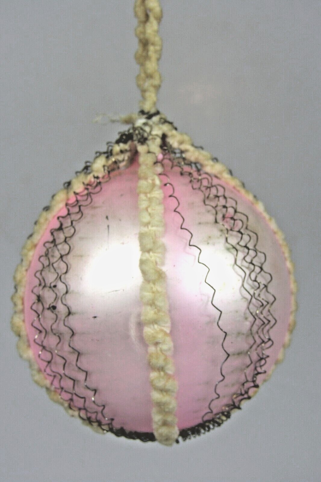 Vintage Blown Glass Crinkle Wire Chenille Pink BALL Christmas Ornament Germany