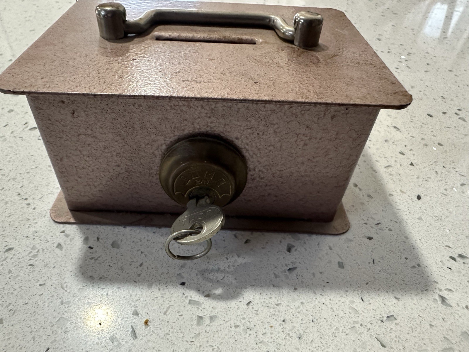 Vintage 1970s portable lock box bank with key