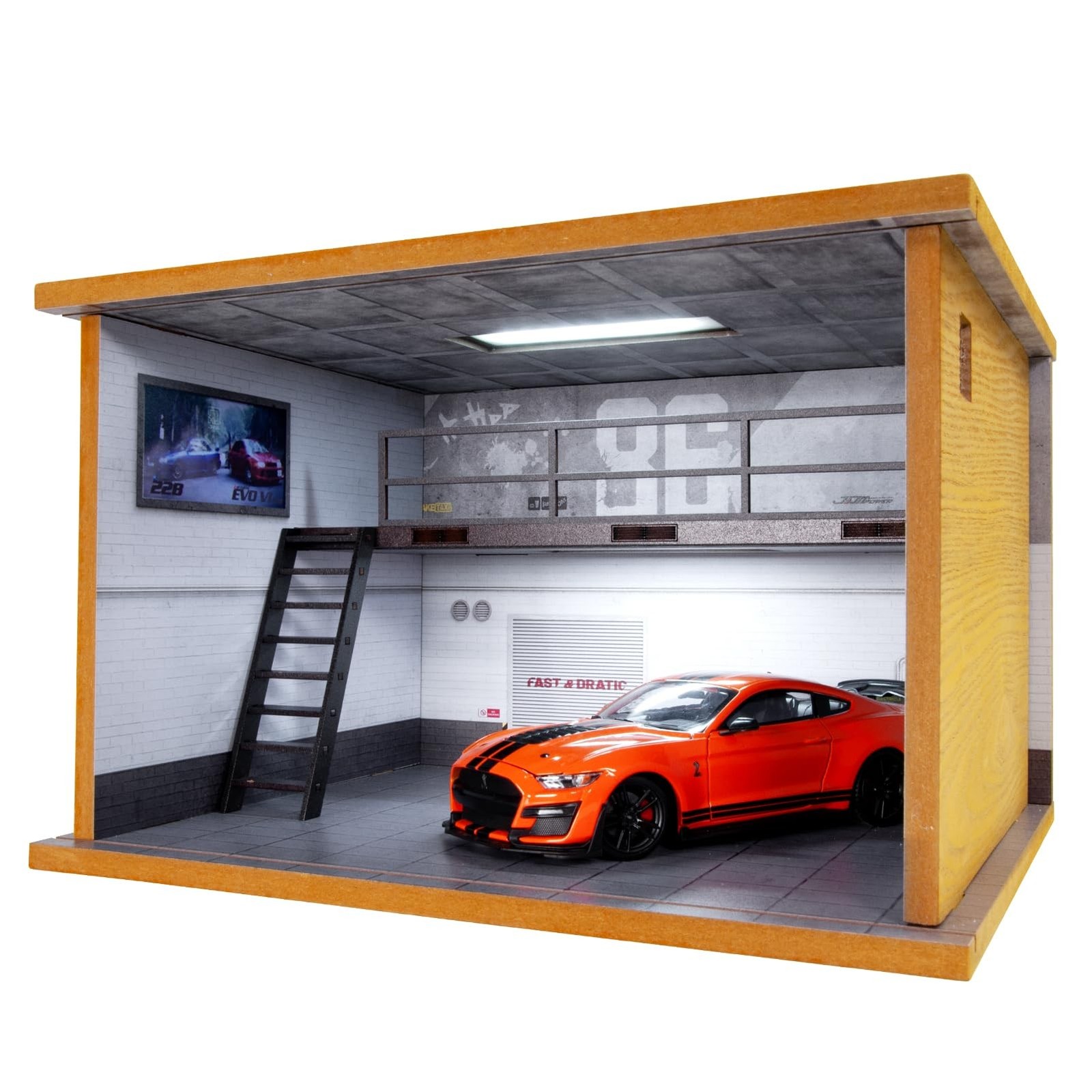 1/24 Scale Display Case Diecast Parking Garage 2-Tires Model Car Show Case wi...
