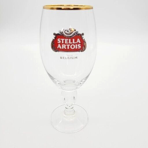 Stella Artois Belgium Stemmed Beer Glass Gold Rim Mancave Barware Pub