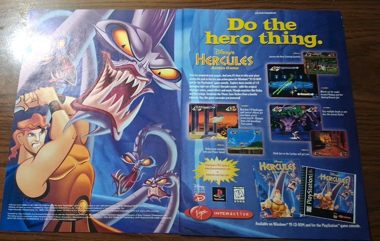 Hercules Action Video Game Vintage Promo Print Ad 1997 16x11