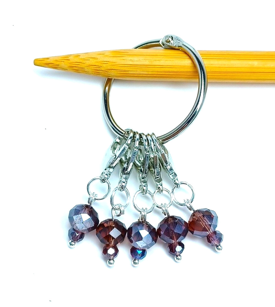 MikieLou Stitch Markers Premium Faceted Fire Polished Purple CRYSTALS Knitting