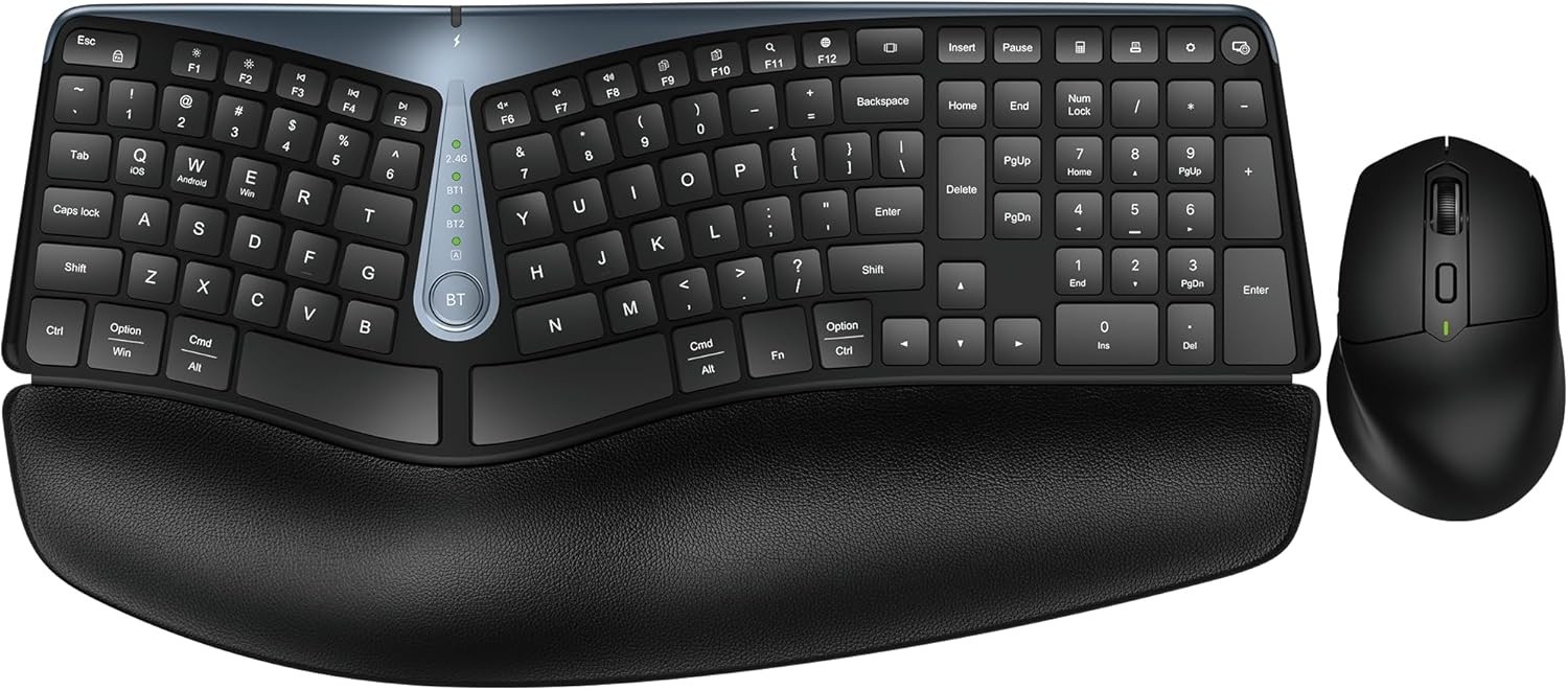 Ergonomic Wireless Keyboard and Mouse, MK835 Ergo Bluetooth/2.4G Split Design...