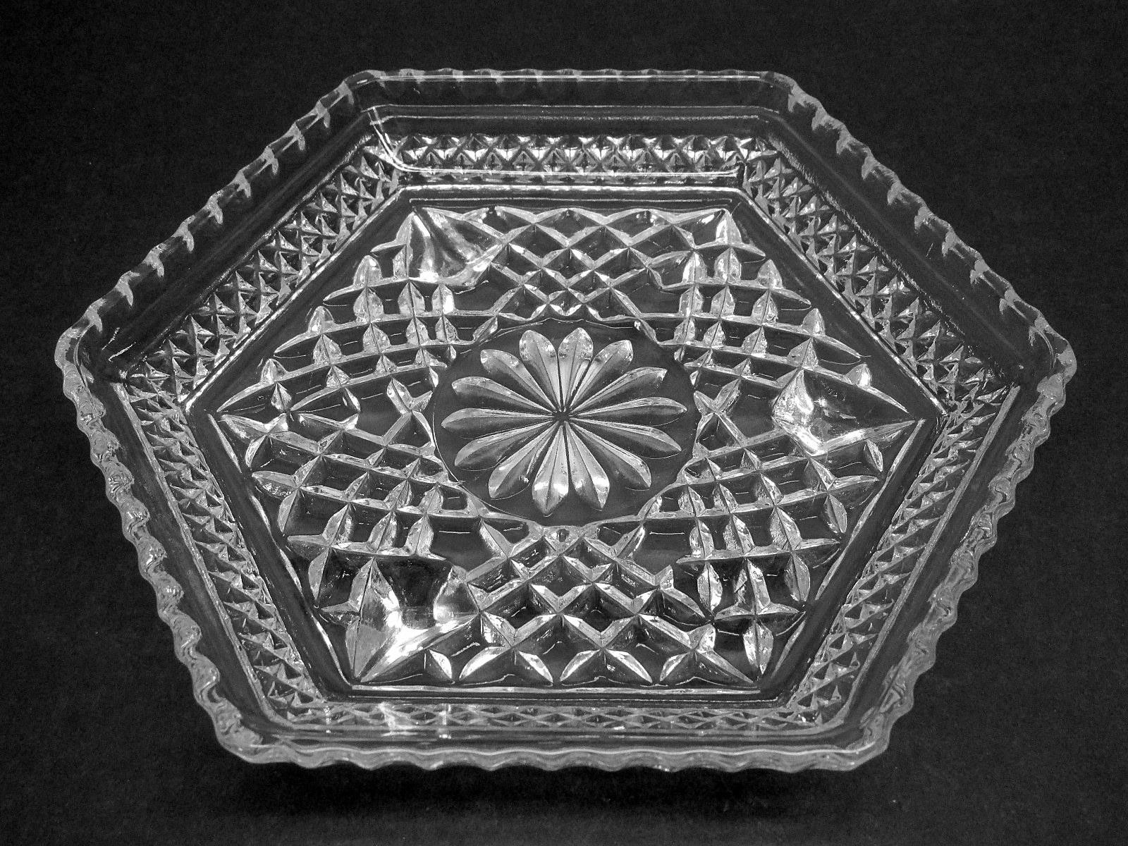 Anchor Hocking Wexford Footed Hexagon Glass Candy Dish c1960's