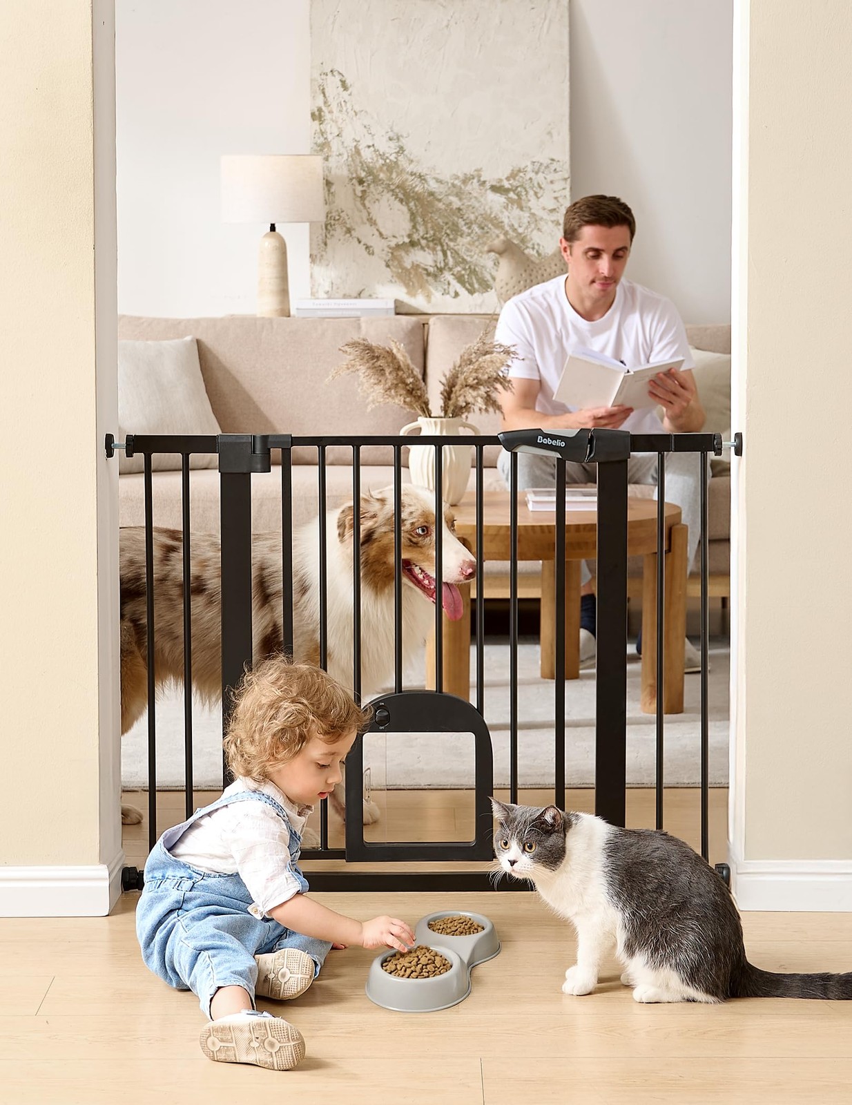 Baby Gate Upgraded Durable Dog Pet Door Auto Close 29-48 Wide 30 Tall Black
