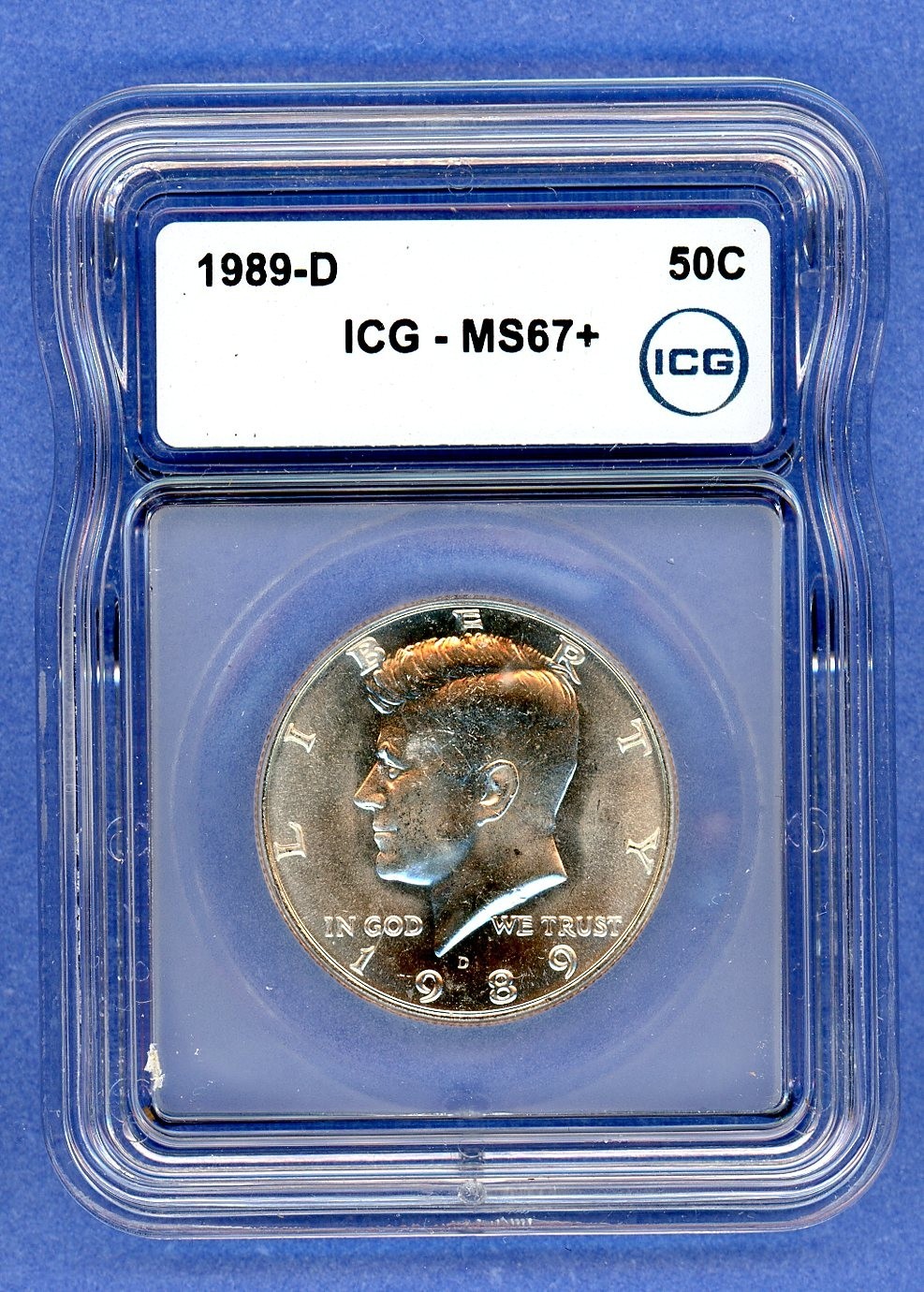 1989 D ICG MS67+ Kennedy Half Dollar 50c US Mint 1989-D MS-67+ Plus Blast White