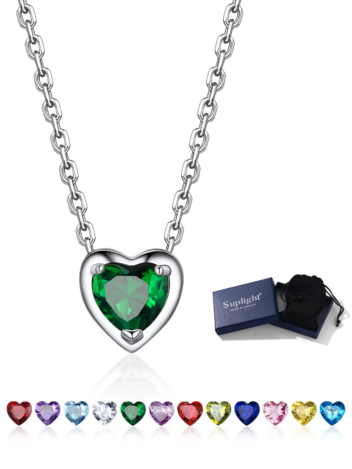 Silver Necklace 925 Sterling Silver Birthstone Love Heart Necklace Mother'S Day 