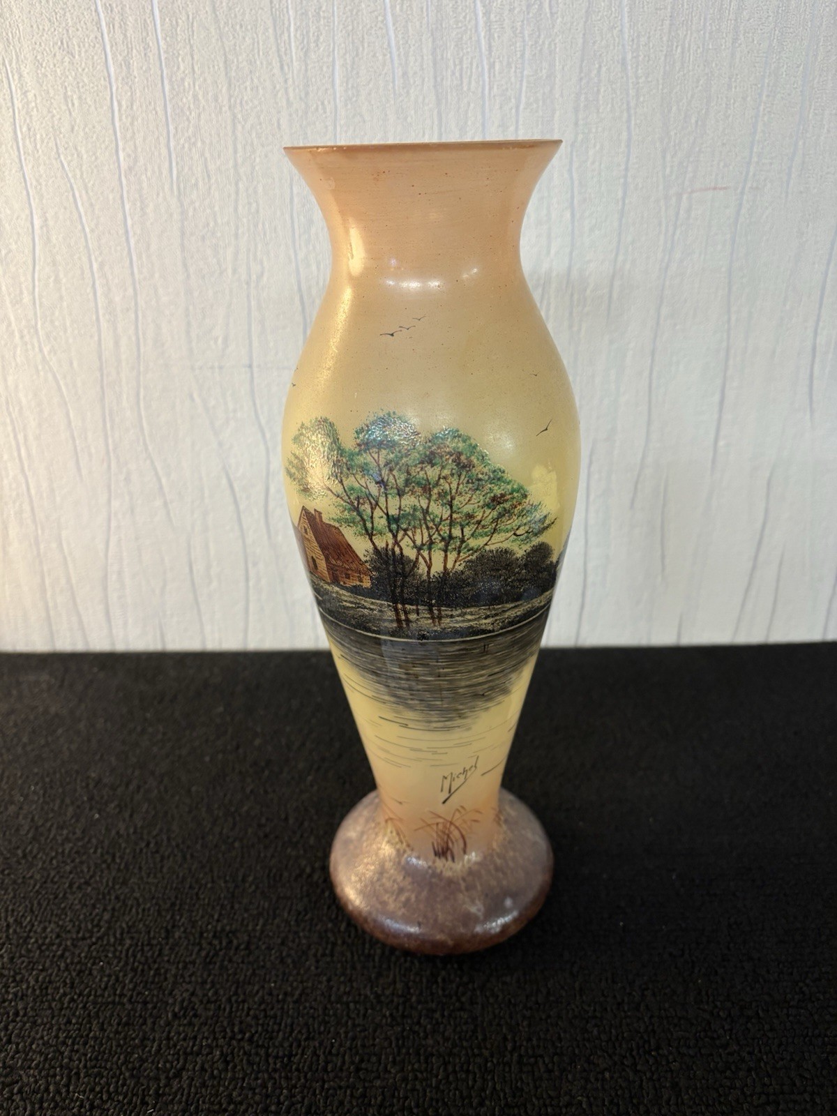 Decorative Vase Landscape Lacustre Signed Michel