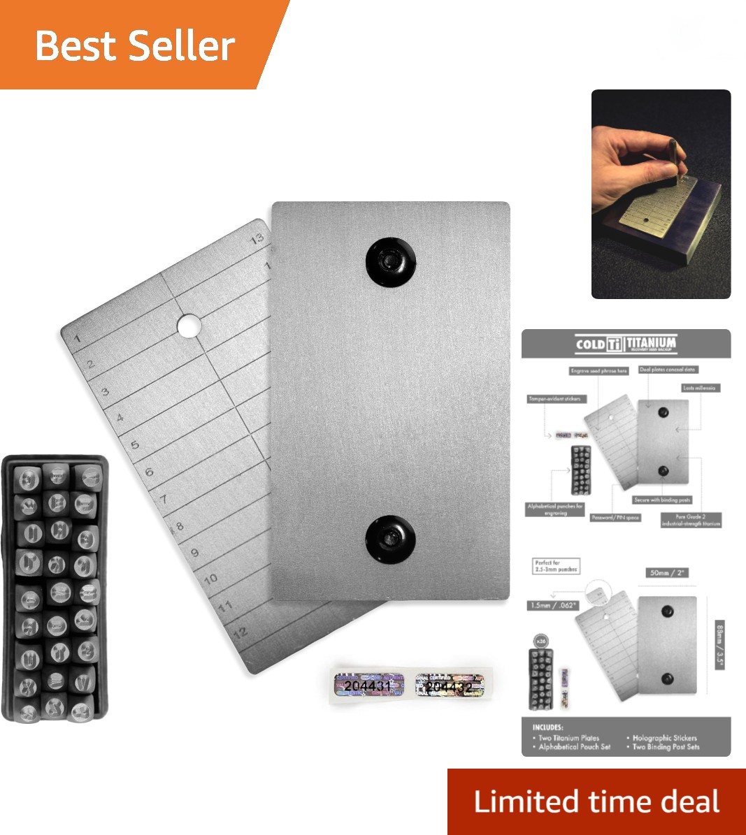 Titanium Bitcoin Seed Plates for Ultra-Secure Crypto Seed Phrase Storage 2 Pl...