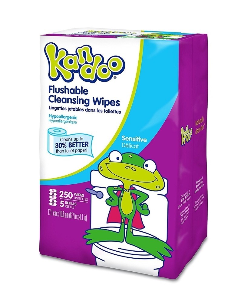 Kandoo Flushable Wipes. Magic Melon Scent. 250 Wipes (5x50). Travel, Potty Train