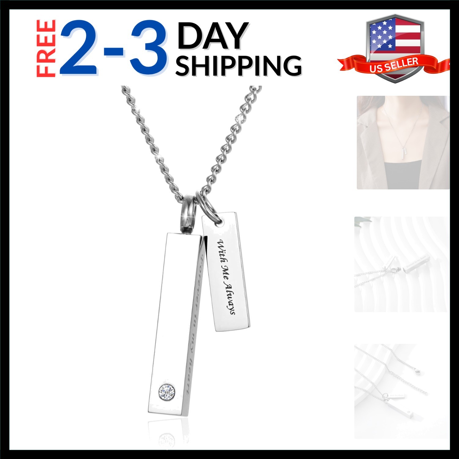 Crystal Black Cremation Jewelry for Ashes Silver Urn Necklace for Ashes, Birt...