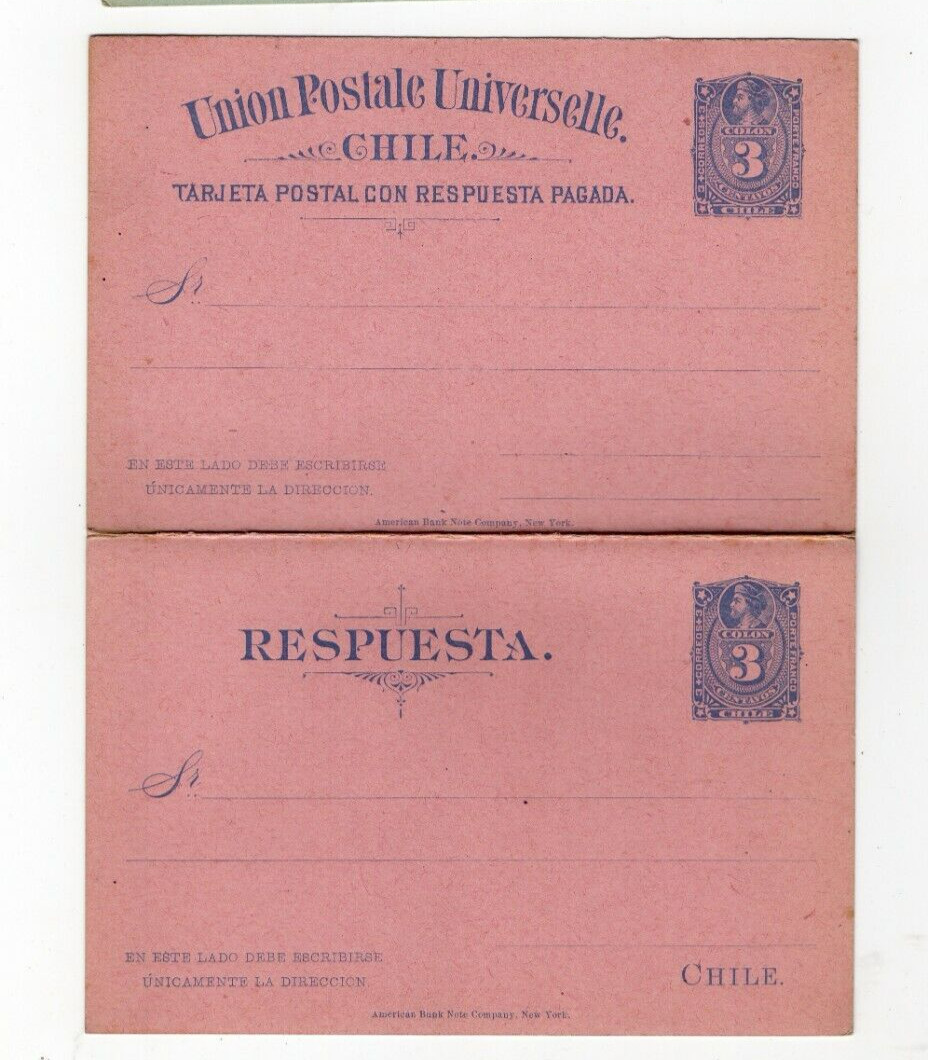CHILE stationery 1892 UNUSED 3c red UPU ABN SOFICH TP35 NO reserve