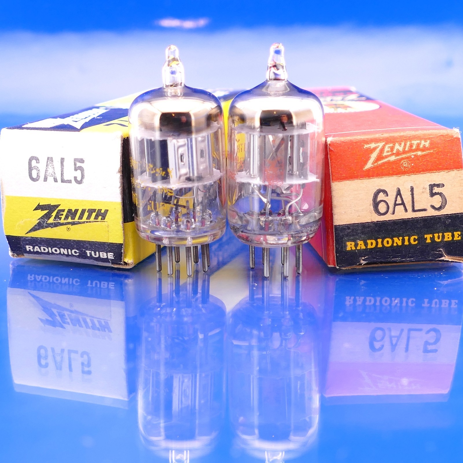 Two  ZENITH 6AL5 Tubes NOS NIB Strong AMPLITREX Results